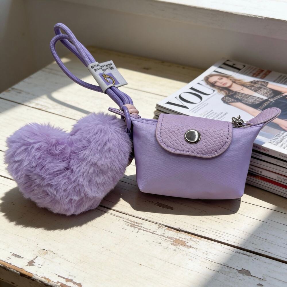 Women's Mini Lilac Coin Purse wristlet w/  Heart Keychain Charm